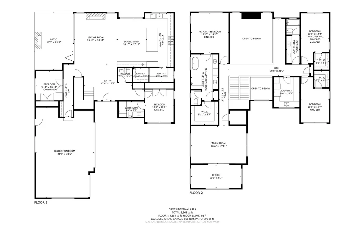 This broad, inviting shot highlights a seamless connection between the living room, dining area, family room, and glimpses of both the primary bedroom and office. The layout hints at the home's open-concept design, which connects interior spaces to outdoor entertaining opportunities like the patio.